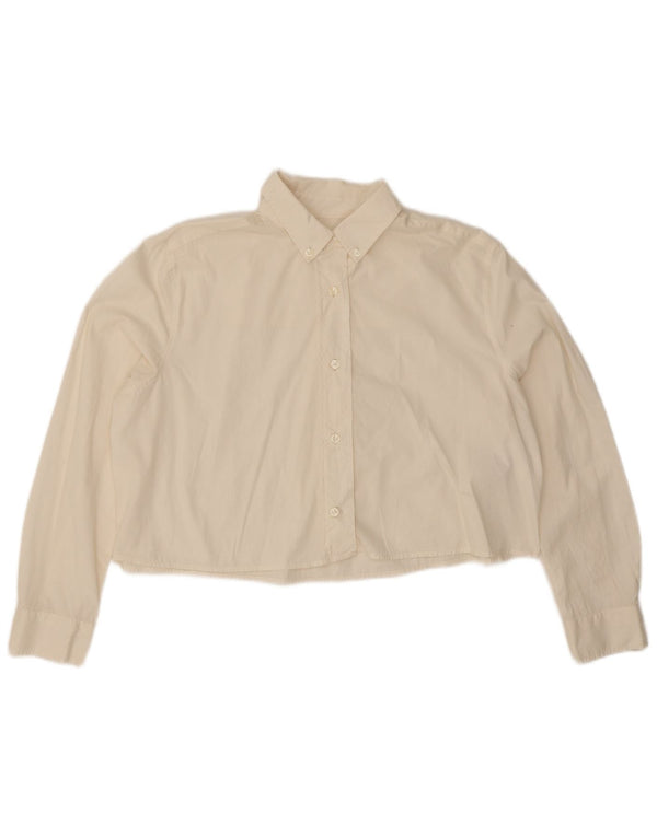 Benetton Womens Oversized Crop Shirt UK 14 Medium Beige Bomuld