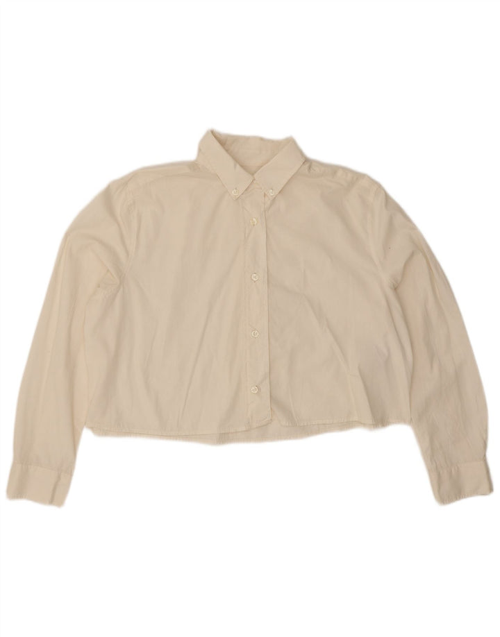 Benetton Womens Oversized Crop Shirt UK 14 Medium Beige Bomuld