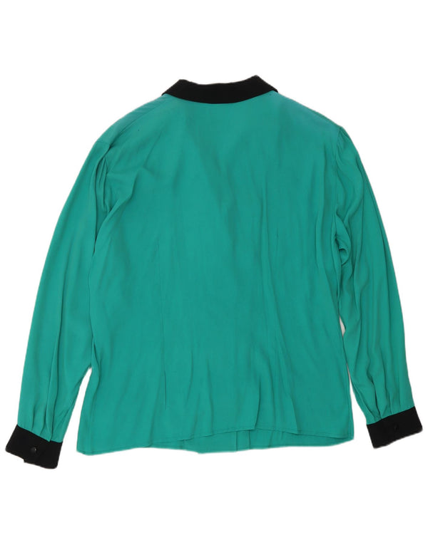 Vintage dameskjortebluse UK 18 XL Grøn Colourblock Acetate