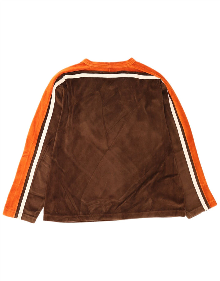Vintage Herre Top Langærmet Stor Brun Colourblock Bomuld