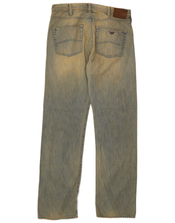 Armani Herre Distressed Straight Jeans W32 L32 Blue Cotton