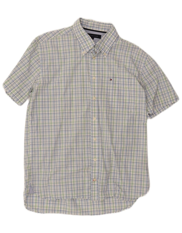 TOMMY HILFIGER Mens Short Sleeve Shirt Large Blue Check Cotton