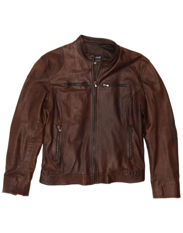 Lavorazione Artigiana dame biker læderjakke IT 52 2XL brunt læder