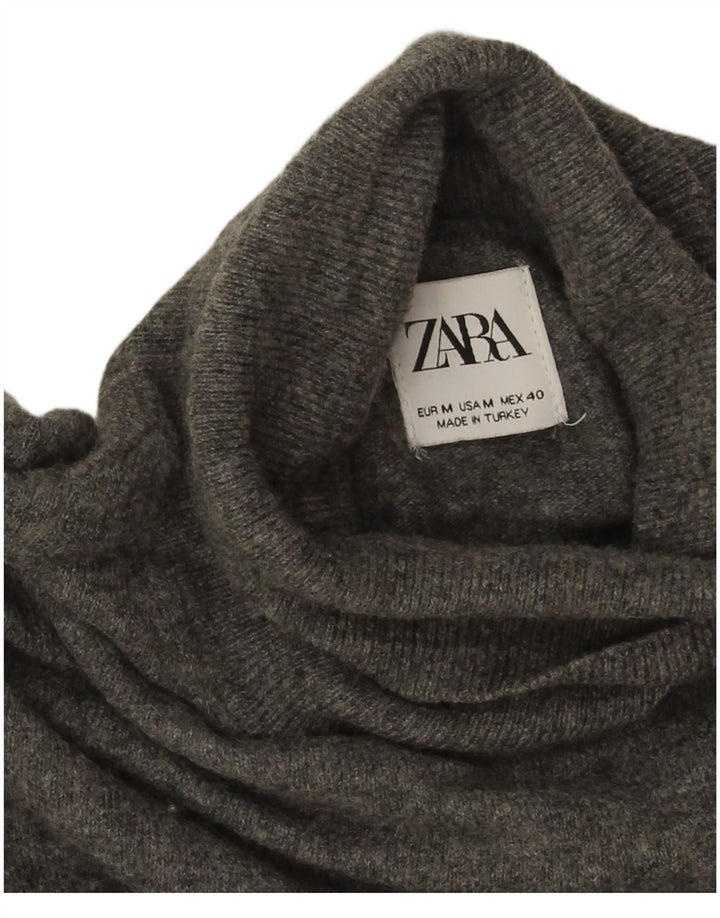 Zara Dame Rullehals Jumper Sweater UK 14 Medium Grey Flecked Polyamid