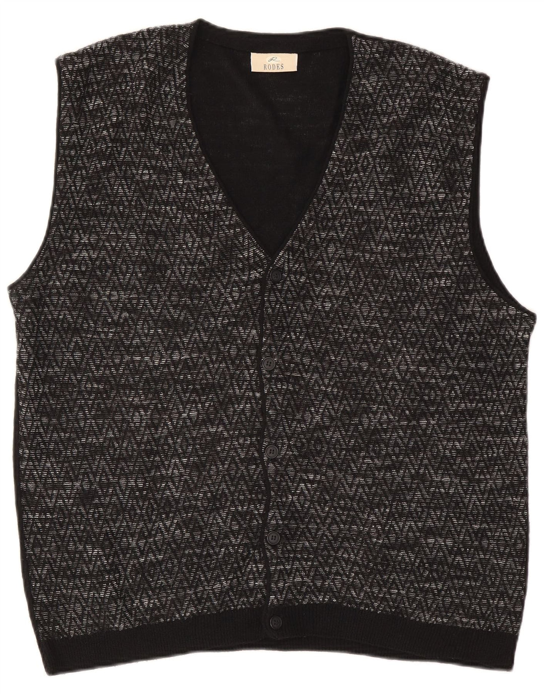 Rodes Herre Ærmeløs Cardigan Sweater XL Sort Argyle/Diamond Wool