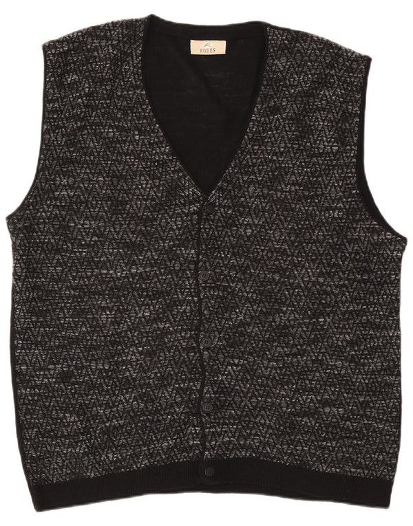 Rodes Herre Ærmeløs Cardigan Sweater XL Sort Argyle/Diamond Wool