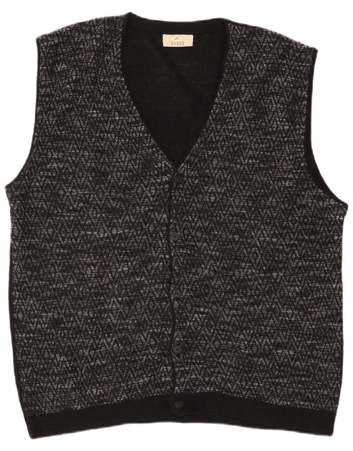 Rodes Herre Ærmeløs Cardigan Sweater XL Sort Argyle/Diamond Wool