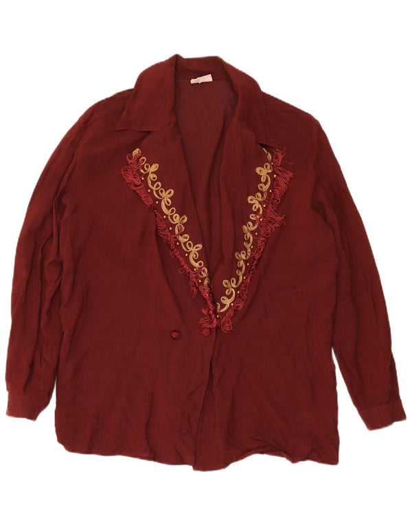 Byblos Dame Loose Fit Cardigan Top IT 42 Medium Burgundy Floral Viscose