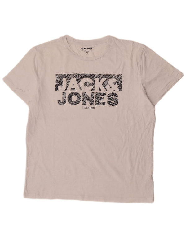 Jack & Jones Herre grafisk T-shirt Top XL Hvid Bomuld