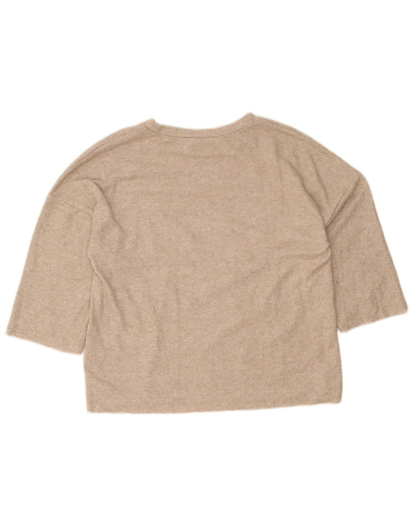Zara Dame Trafaluc Pullover Top 3/4 ærmer UK 10 Small Beige Flecked