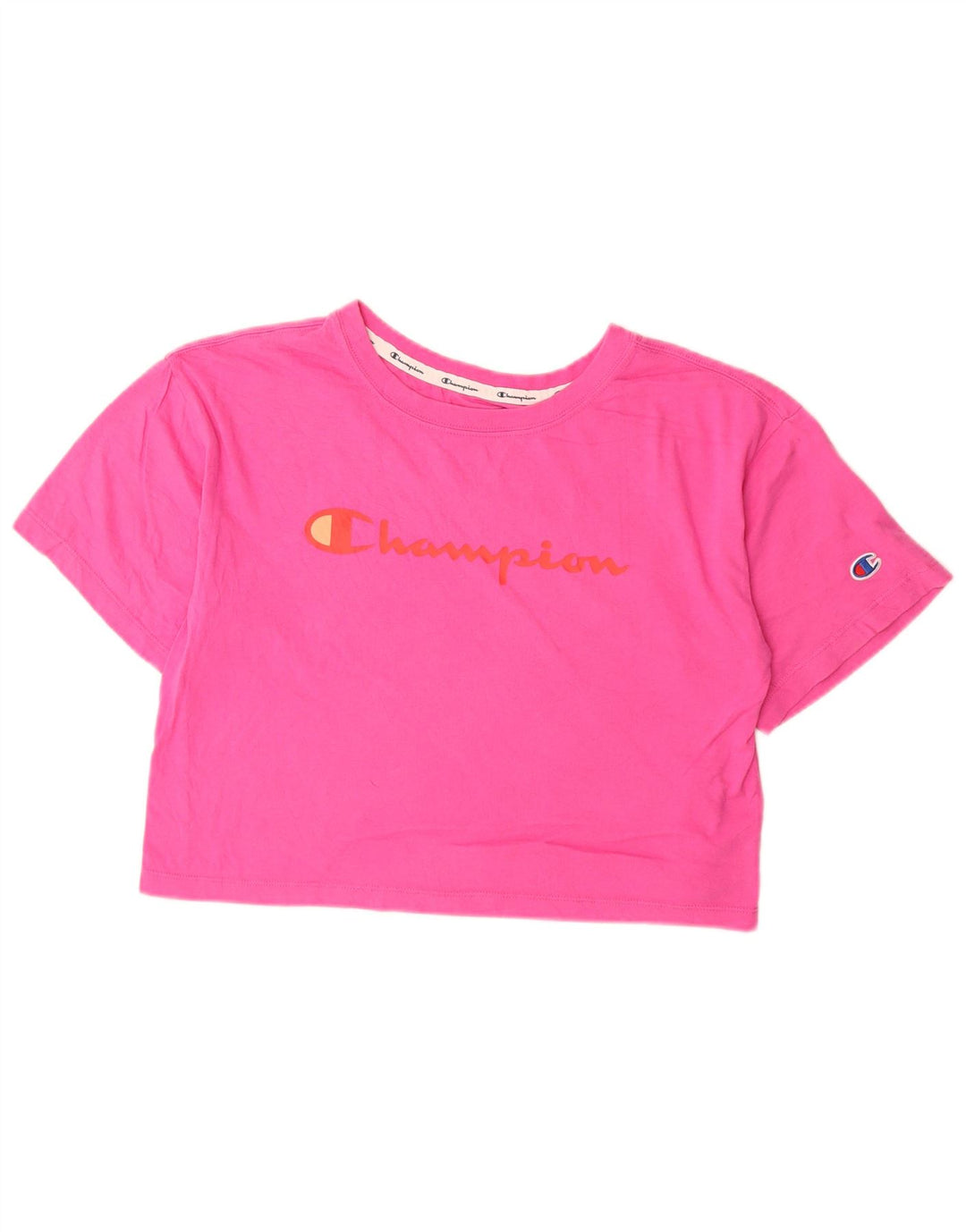 CHAMPION Dame Crop Grafisk T-Shirt Top UK 10 Small Pink