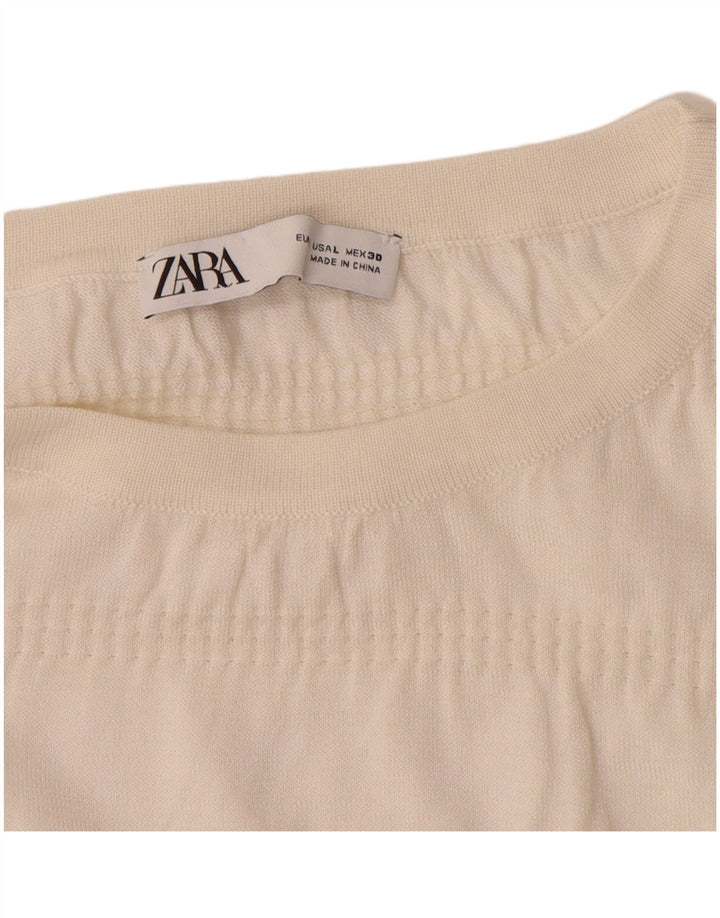 Zara Womens Crop Langærmet Bluse Top UK 16 Large White