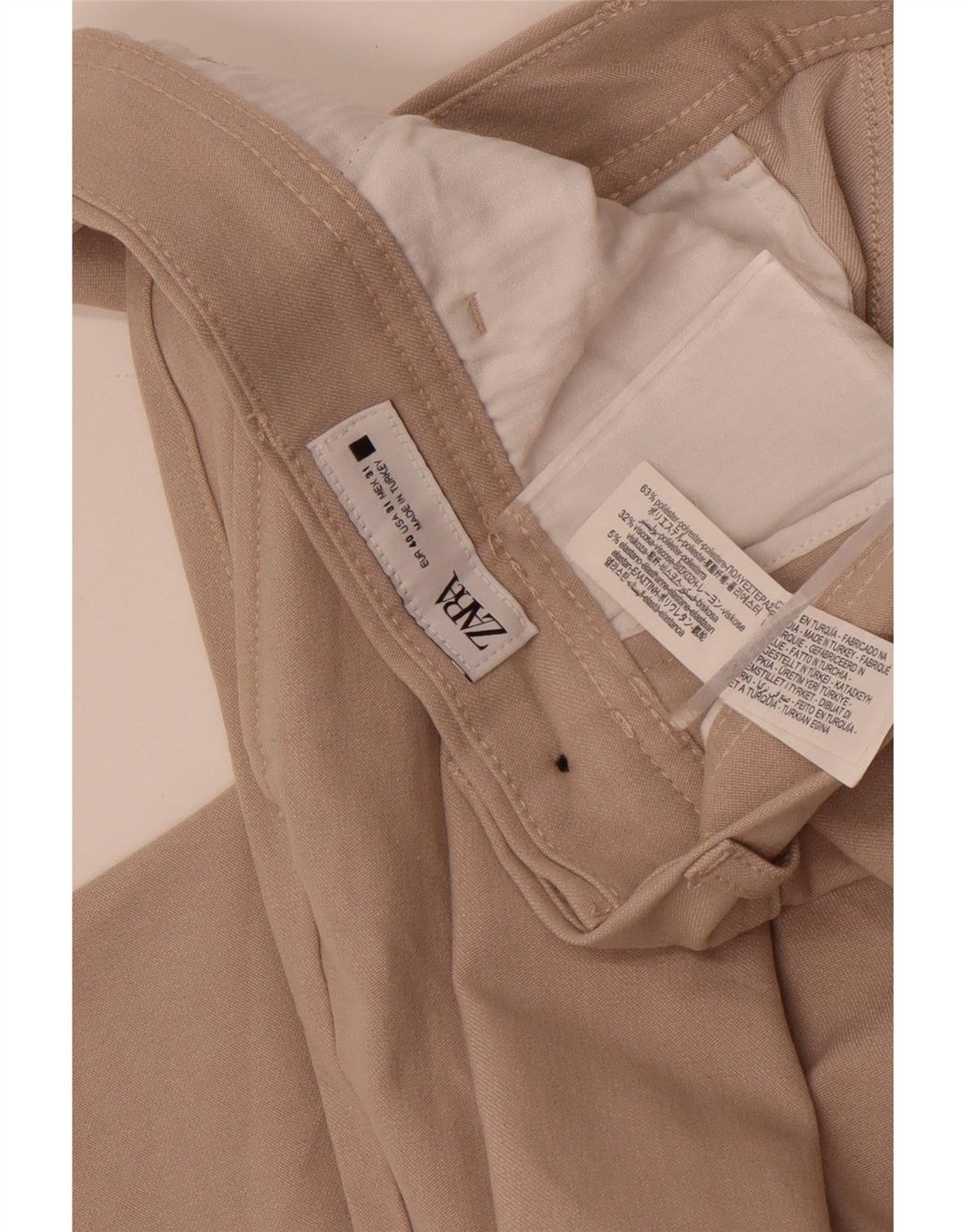 Zara Herre Slim Chino Bukser EU 40 Medium W31 L28 Beige Polyester