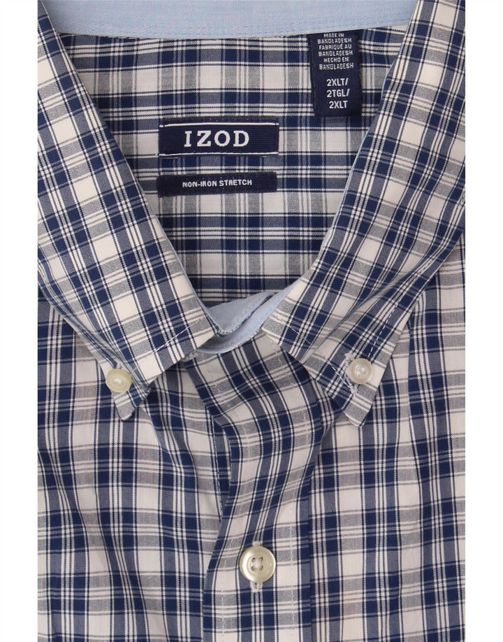 IZOD Mens Stretch Shirt 2XL Navy Blue Check Cotton Vintage Izod and Second-Hand Izod from Messina Hembry 