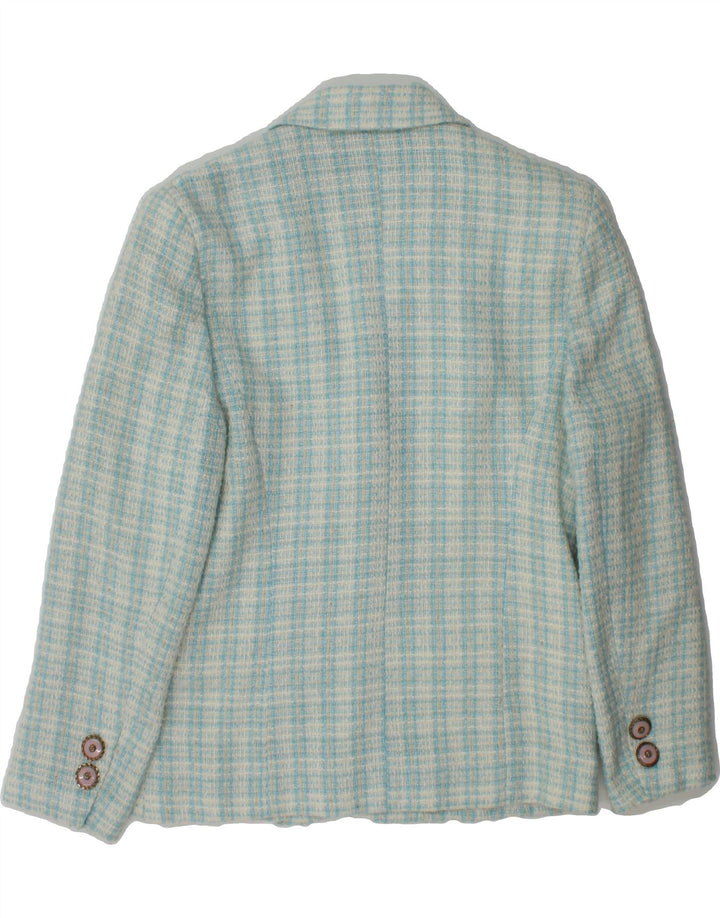 VINTAGE Womens 4 Button Blazer Jacket IT 42 Medium Turquoise Check Acrylic Vintage Vintage and Second-Hand Vintage from Messina Hembry 