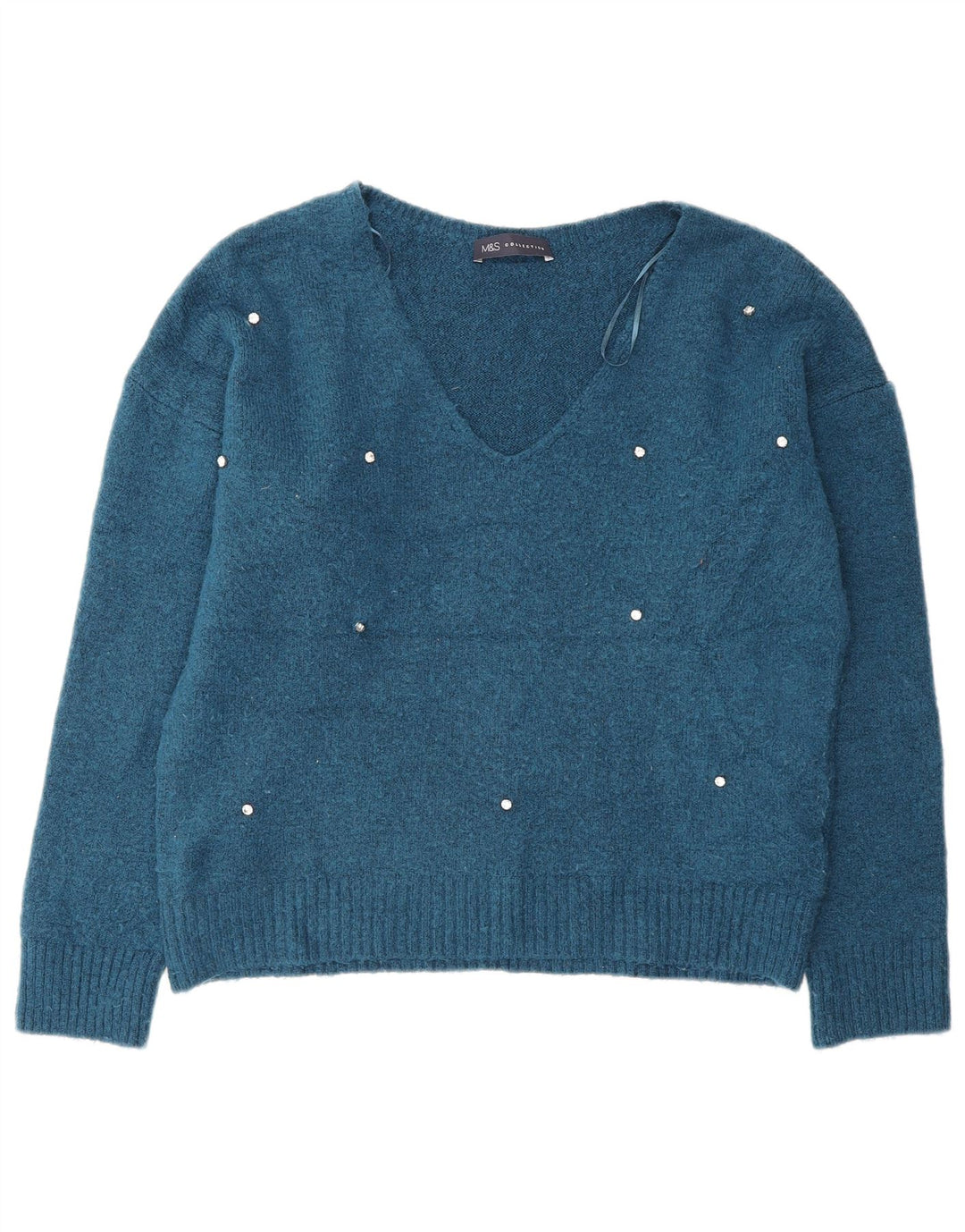 Marks & Spencer Dame Oversized V-hals sweater UK 10 Small Blue