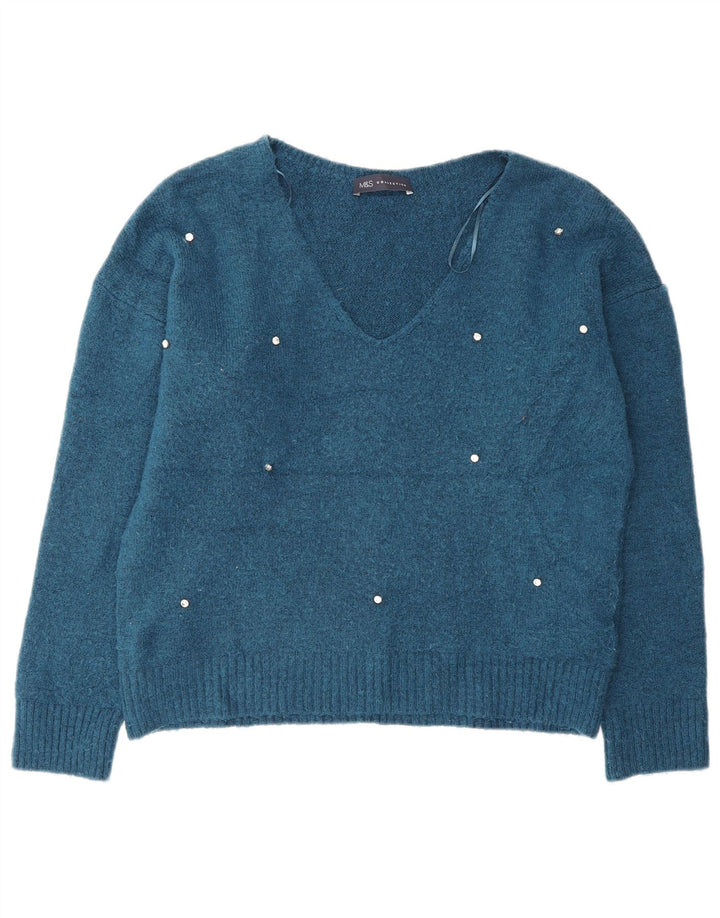 Marks & Spencer Dame Oversized V-hals sweater UK 10 Small Blue
