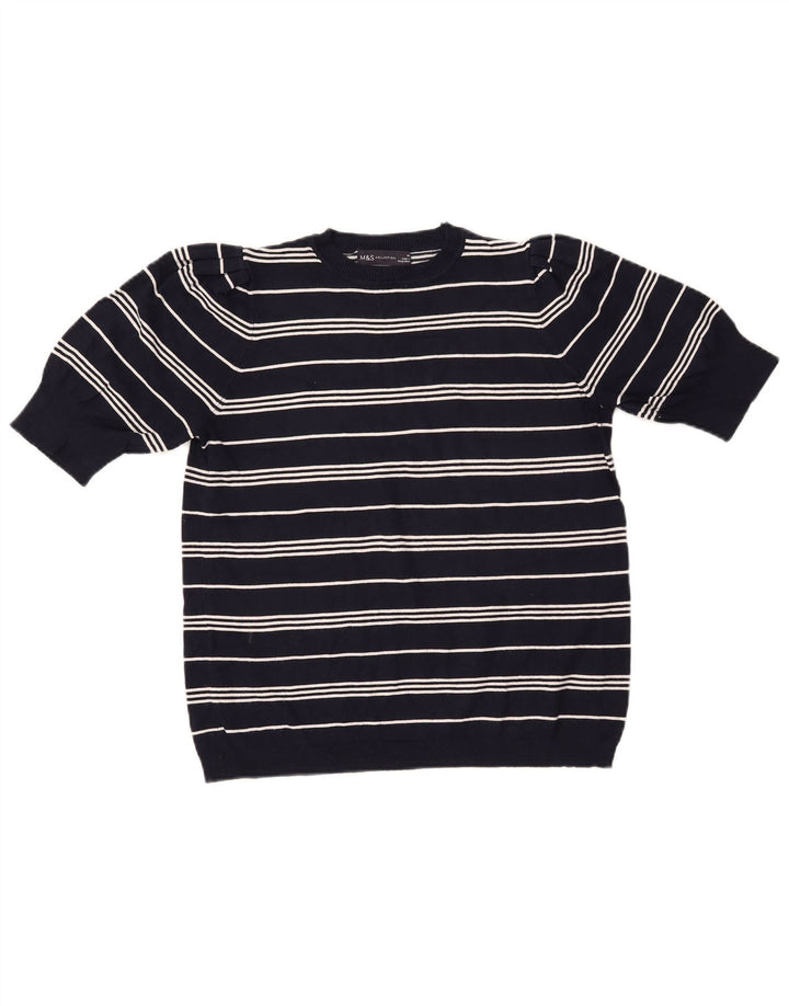 MARKS & SPENCER Dame Crop Sweater med rund hals, UK14 Medium Navy Blue