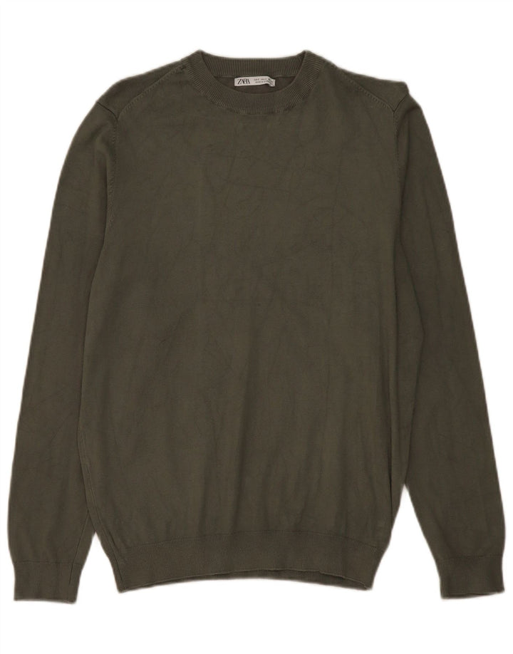 Zara Herre Crew Neck Jumper Sweater Small Khaki