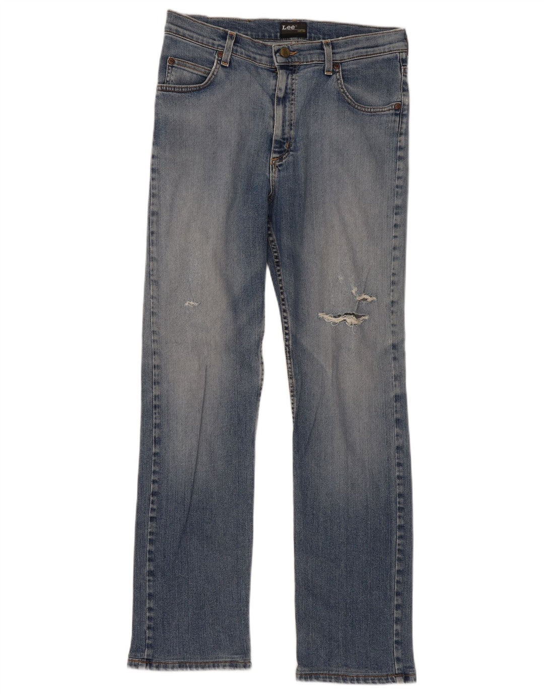 Lee Mens Brooklyn Distressed Straight Jeans W33 L34 Blue Cotton