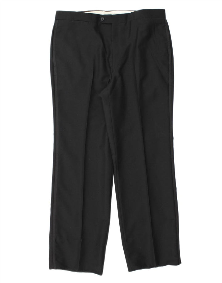 VINTAGE Mens Straight Suit Trousers W36 L31 Black