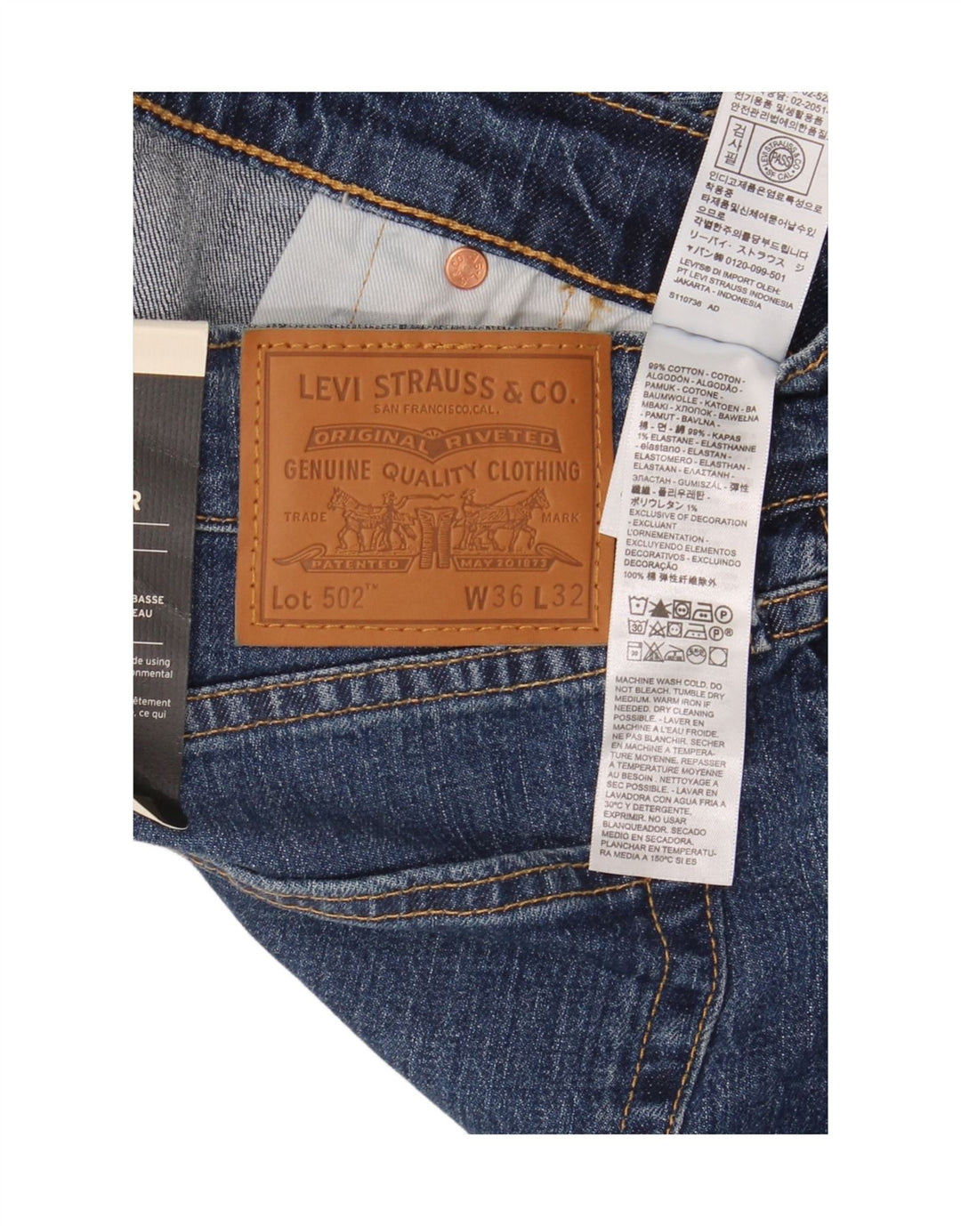 Levi's Herre 502 tilspidsede jeans W36 L32 blå bomuld