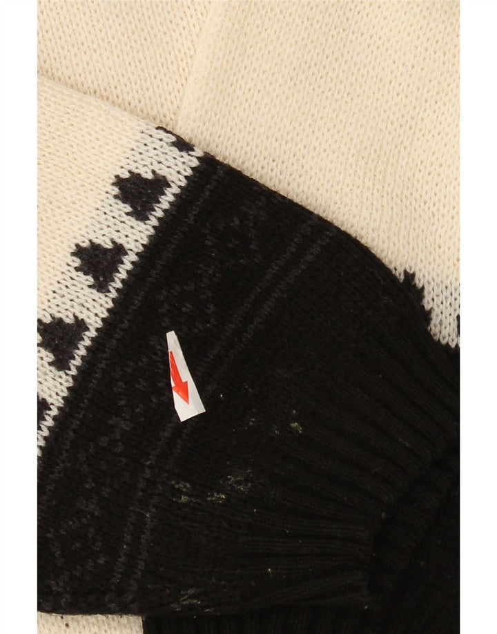 Vintage Herre grafisk lynlås-hals sweater stor sort farveblok