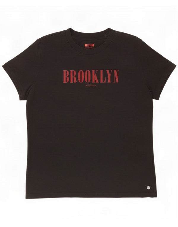 Mustang Womens Brooklyn grafisk T-shirt Top UK 16 Large Black Cotton