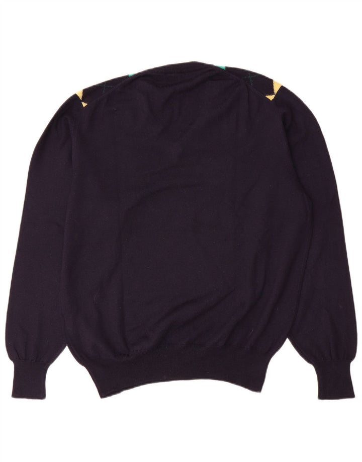 Marronetto Herre V-hals sweater Small Navy Blue Argyle/Diamond Wool