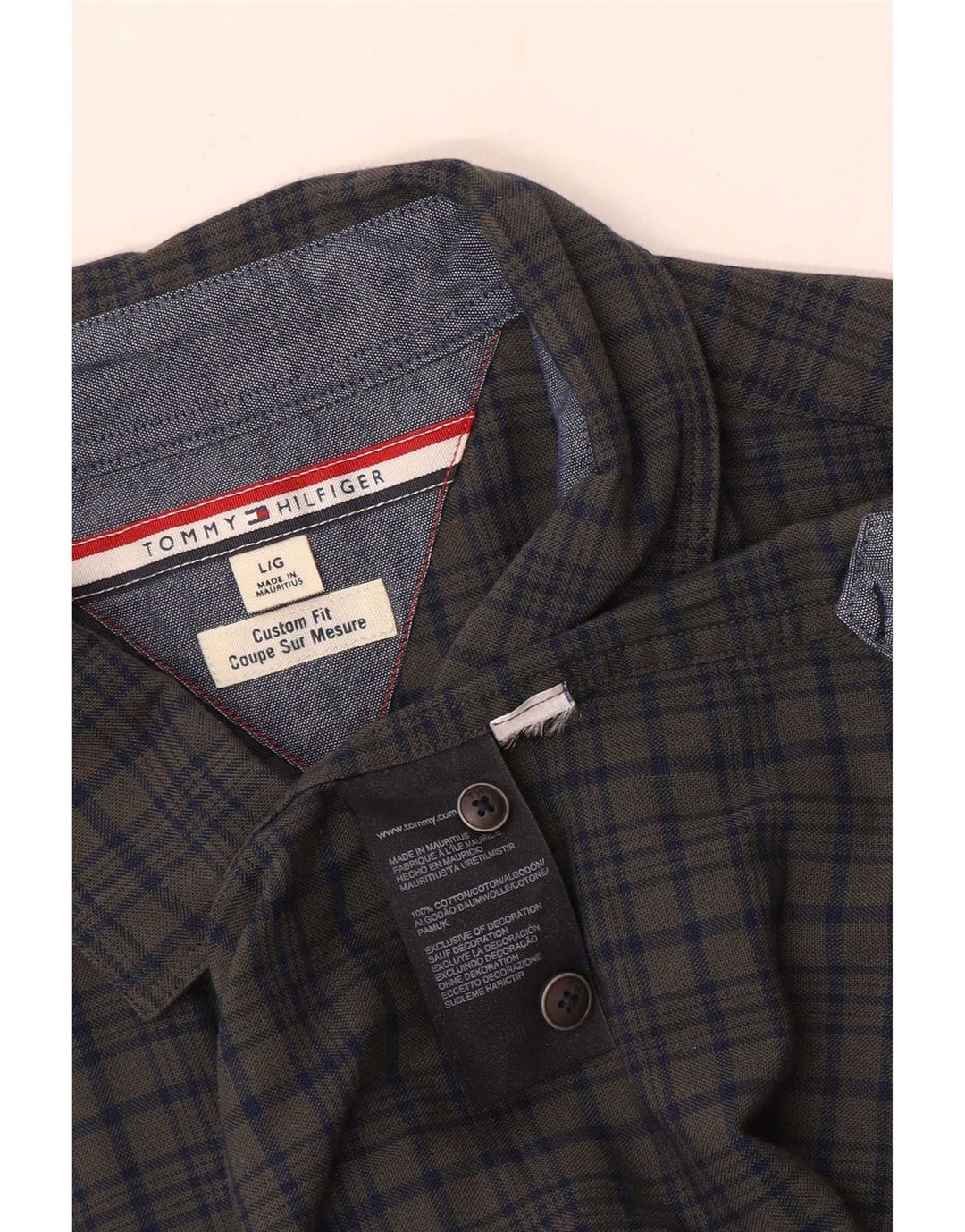 Tommy Hilfiger Herre Custom Fit skjorte Stor grå ternet bomuld