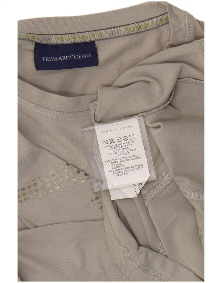 Trussardi Jeans Dame Grafisk Top Langærmet UK 14 Mellemgrå Bomuld