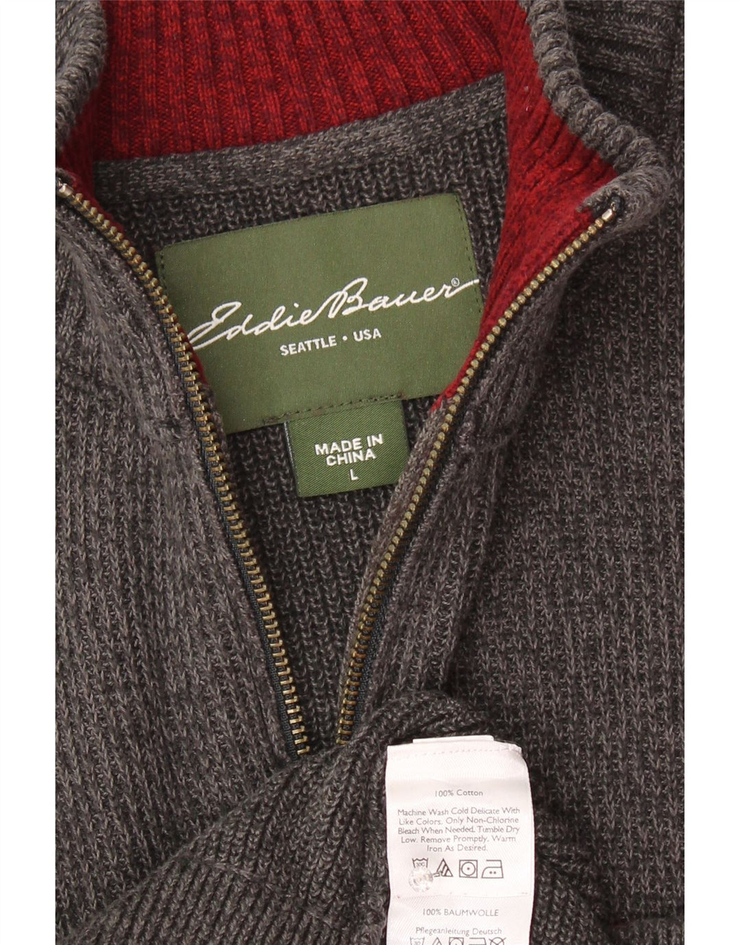 EDDIE BAUER Sweater med lynlås til mænd Stor grå stribet bomuld