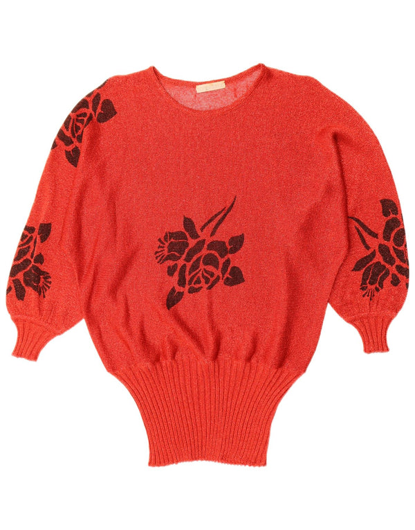 Vintage Womens Batwing Crew Neck Jumper Sweater UK 16 Large Red Floral