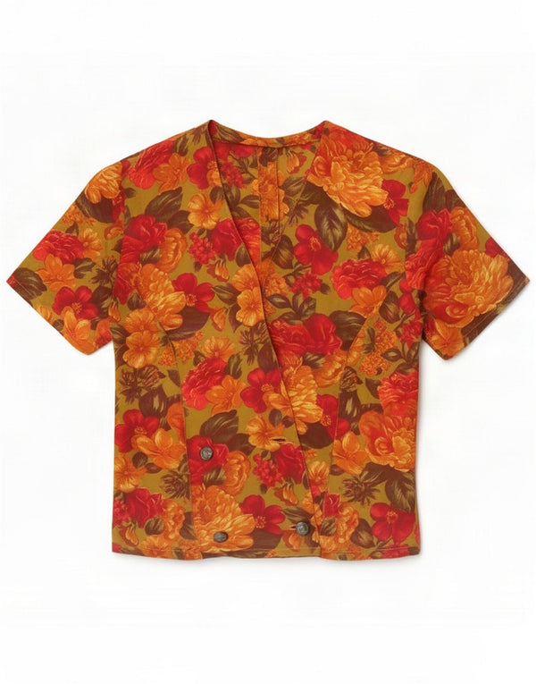 Vintage Dame bluse Top UK 10 Small Multicolored Floral Retro