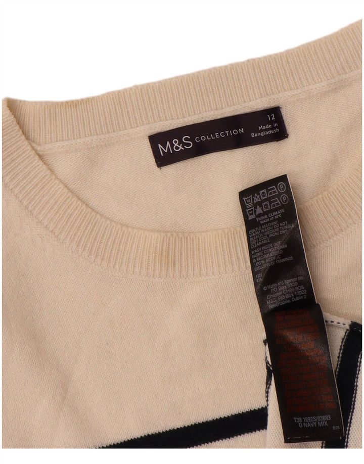 Marks & Spencer Dame Boat Neck Jumper Sweater UK 12 Mellem hvid stribet