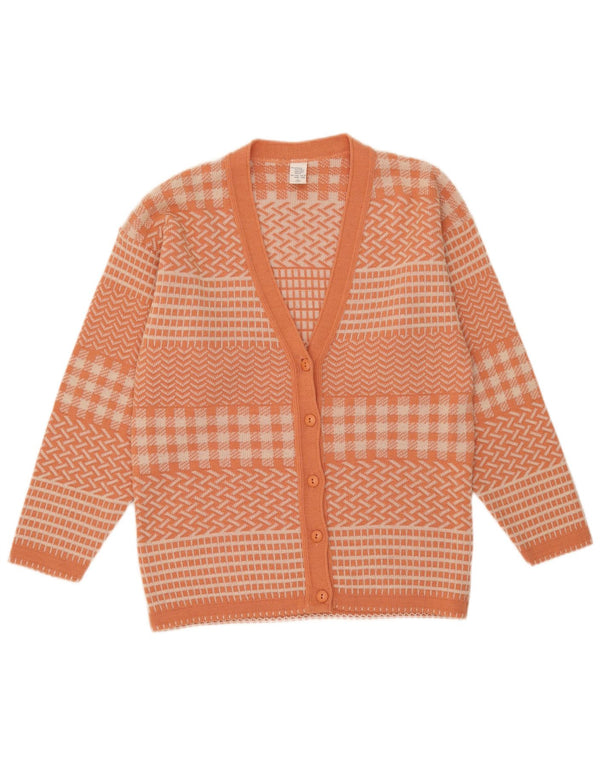 Vintage Womens Cardigan Sweater UK 14 Medium Orange Geometric Acrylic