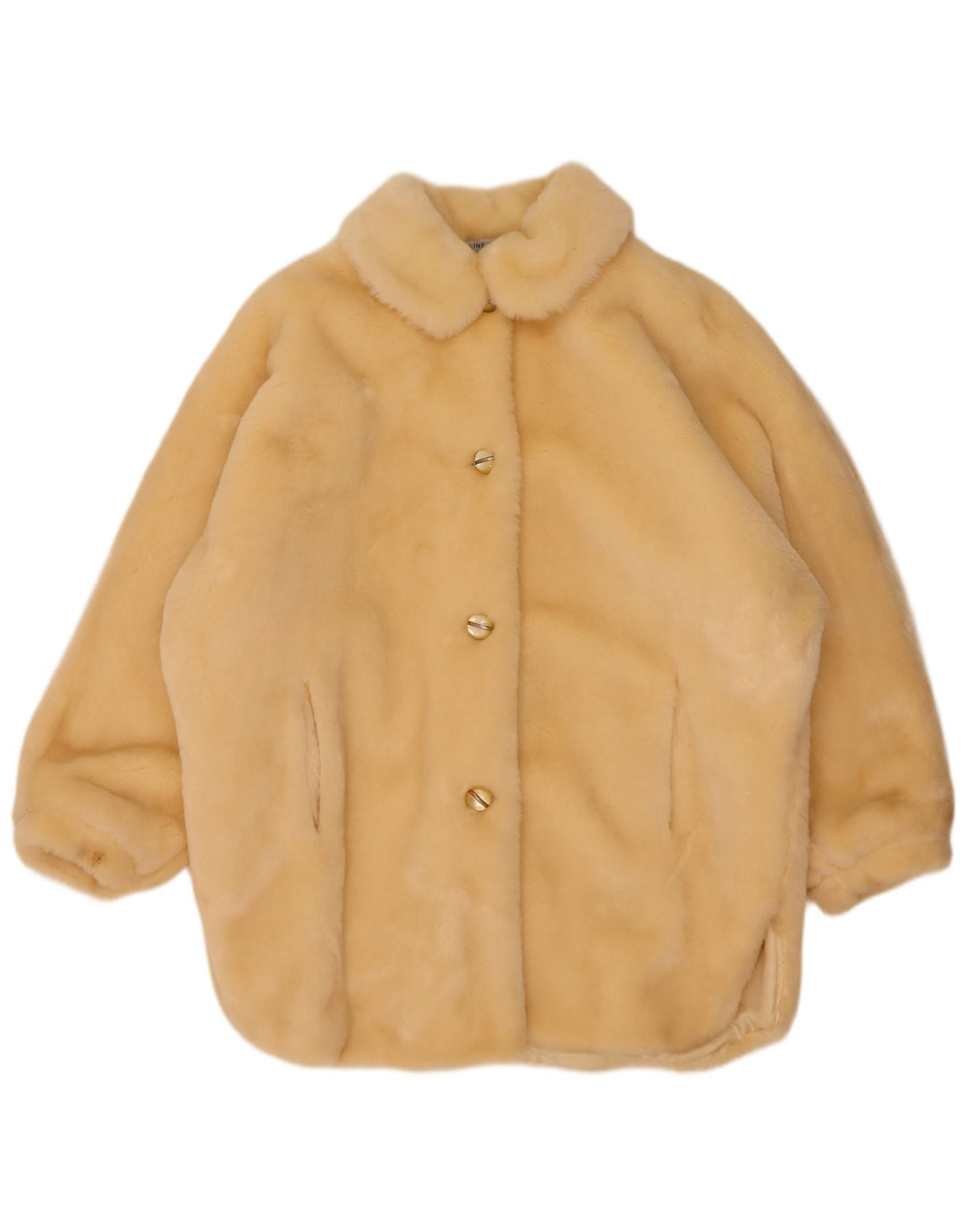 Vintage Dame Oversized Faux Fur Overcoat EU 40 Medium Beige Modacryl