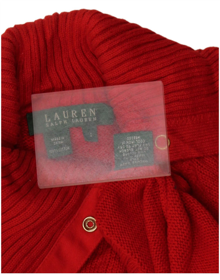 RALPH LAUREN Dame Button Neck Jumper Sweater UK 10 Small Red Bomuld