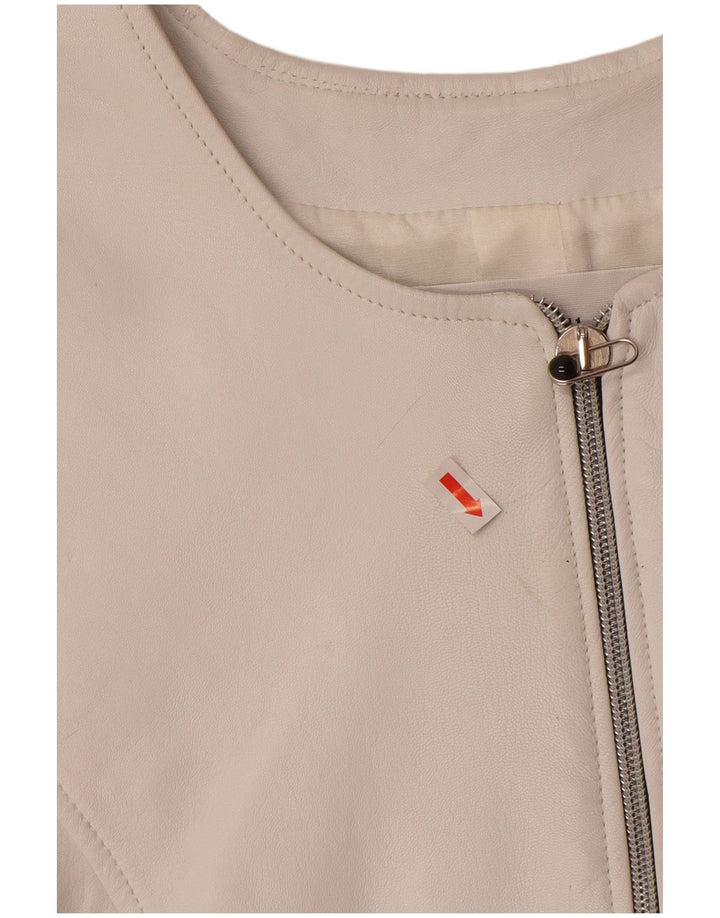 VINTAGE Dame Læder Gilet UK 12 Medium White