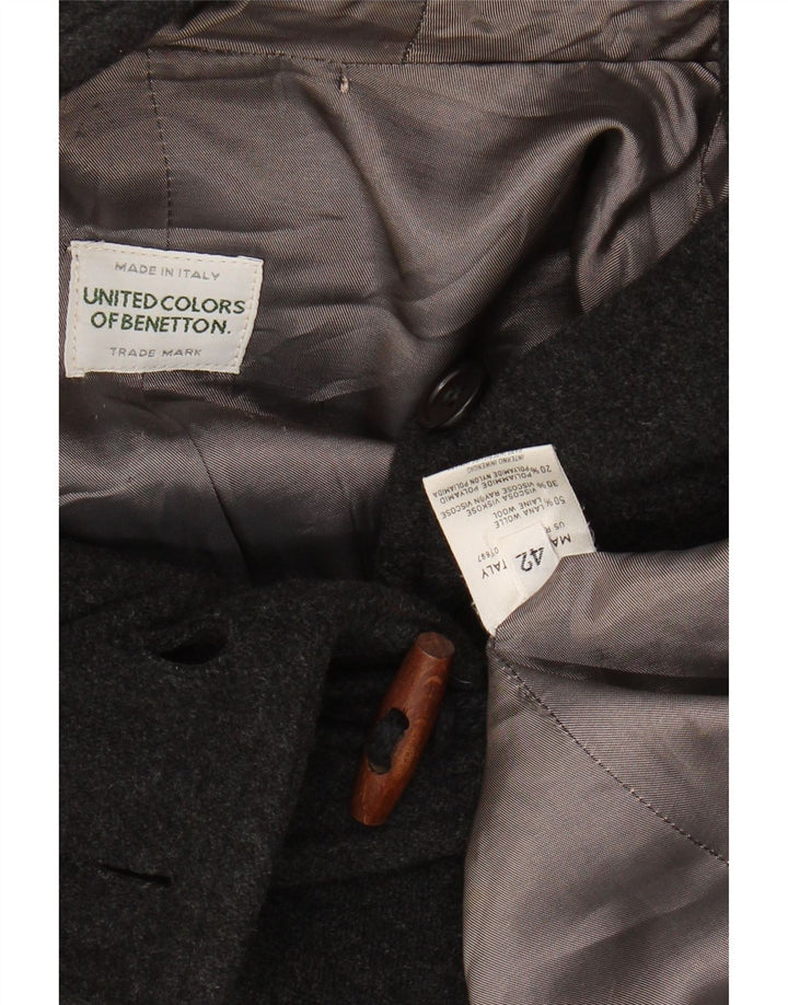 BENETTON Dame Oversized Hooded Duffel Coat IT 42 Medium Grey Uld