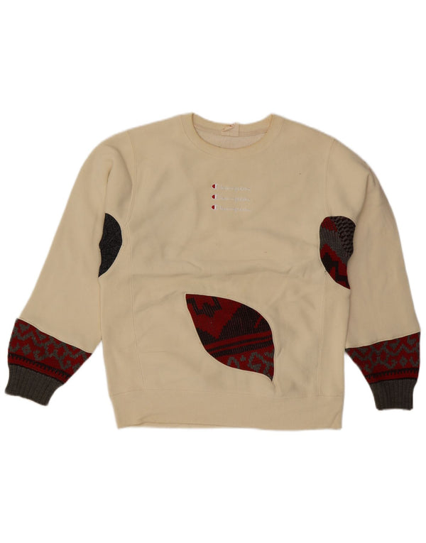 Champion Dame Grafisk Sweatshirt Jumper UK 16 Large Off White Colourblock