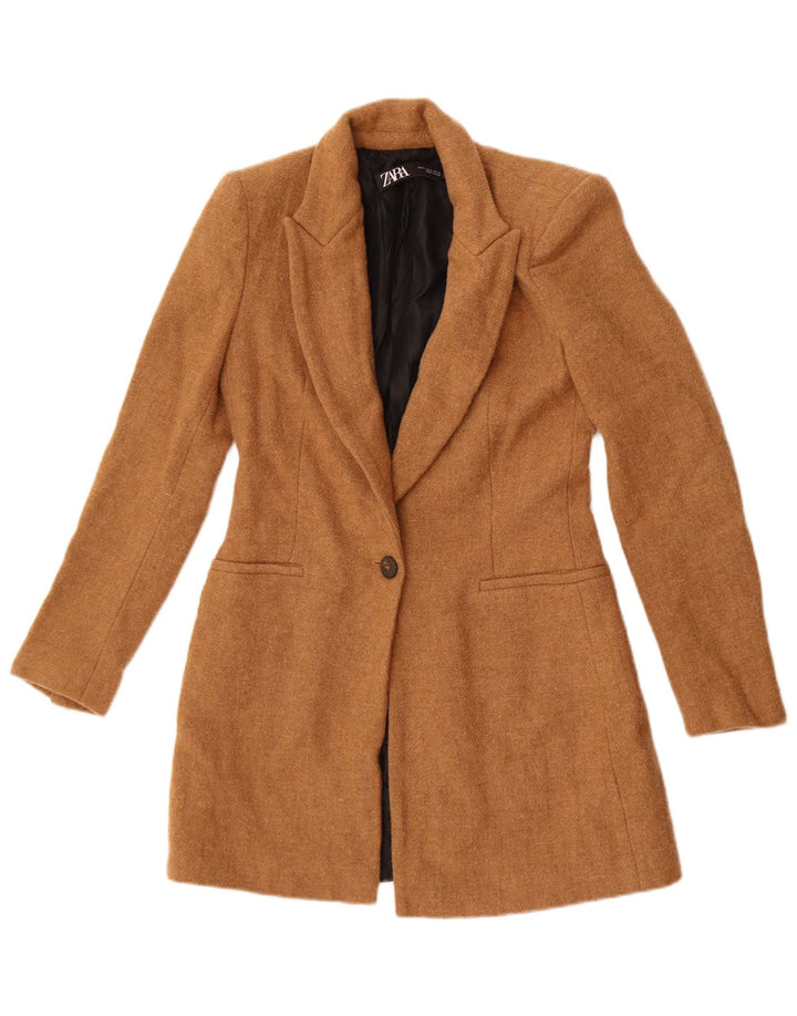 Zara Dame 1 knap Longline Blazer Jacket UK 10 Small Beige