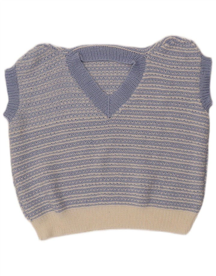 VINTAGE Dame Vest Tank Top UK 18 XL Blå Stribet