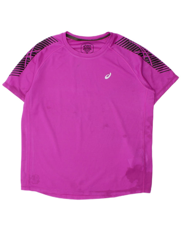 Asics Boys T-Shirt Top 10-11 år Lille lilla stribet polyester