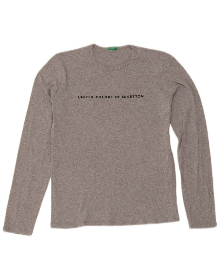 Benetton Dame Grafisk Top Langærmet UK 12 Medium Grå Flecked