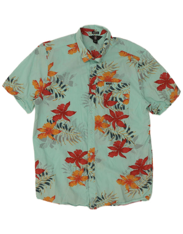 Volcom Kortærmet Herreskjorte XL Turkis Blomsterbomuld Hawaiian