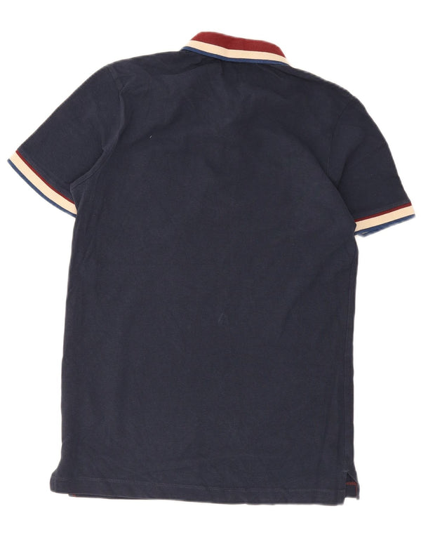 Jack & Jones Mens Polo Shirt Small Navy Blue Colourblock Cotton