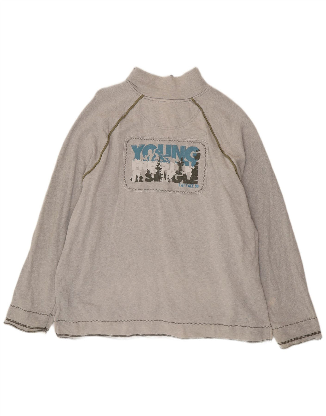 FAT FACE Herre Grafisk Zip Neck Sweatshirt Jumper XL Grå Bomuld