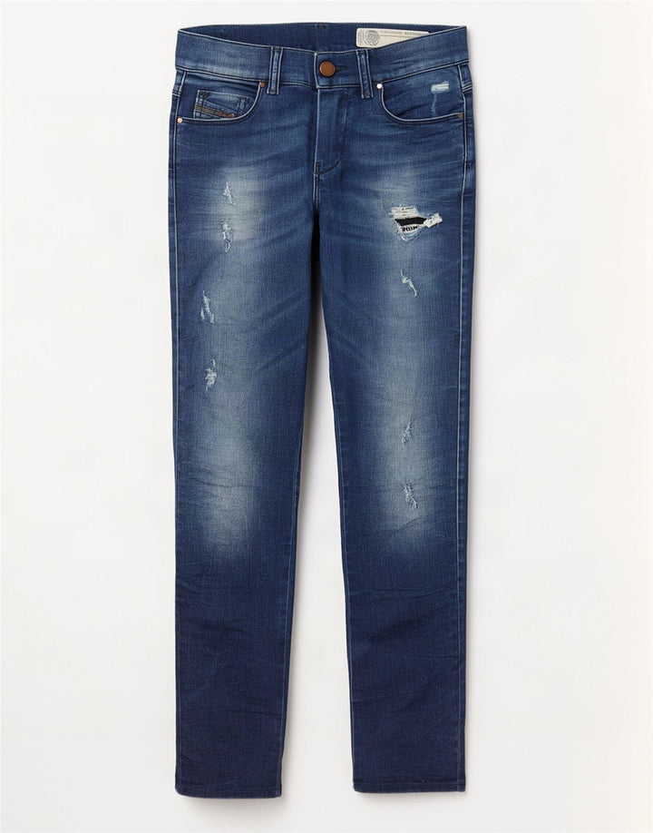 Diesel Dame Distressed Slim Jeans W24 L27 Blå Bomuld