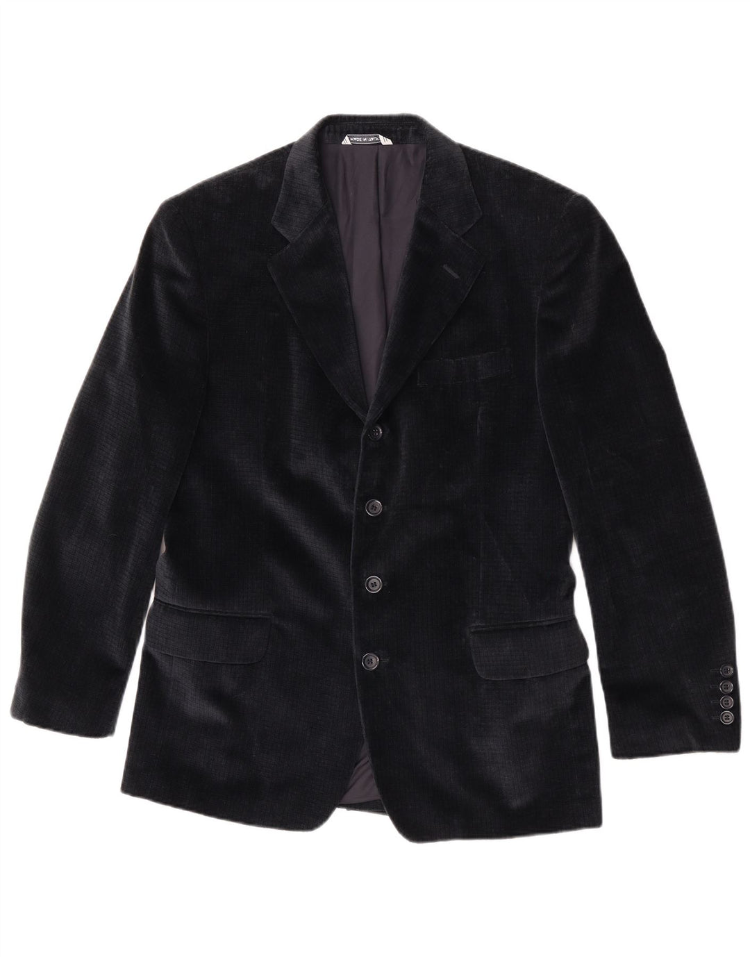 RETRO Herre 4-knaps Velvet Blazer Jacket IT 48 Medium Navy Blue Bomuld